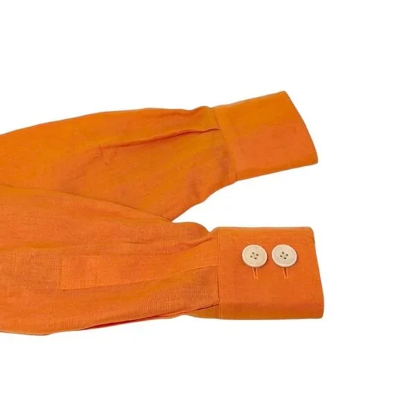 HERMES Vintage H Logo Horse Carriage Embroidery Shirt #36 Orange Button [106322] - Picture 8 of 12